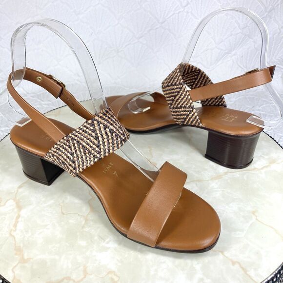 Italian Shoemakers Ankle Strap Heels Sz 7 Brown Low Block Heeled Dressy Sandals - Picture 11 of 12